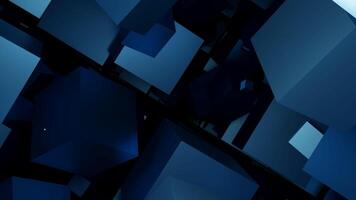 Red and blue squares in the dark. Design.Dark background with large volumetric squares flying around in animation. video
