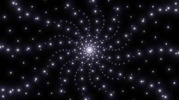 Beautiful hypnotic pattern with colorful glowing particles creating spiral. Design. Space background with stars moving around the glowing sphere. video