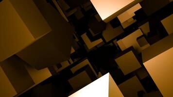 Purple and gold squares. Design. Black background with bright animation and large squares that are arranged in a chaotic order. video