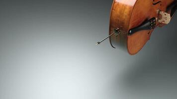 Digital art object, realistic violin rotating while moving isolated on a colorful background. Design. Concept of art and music. video