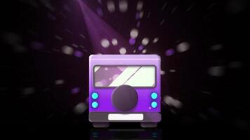 Rear view of a bus or a car driving on a black background with flying circles and rays. Motion. Concept of road trip. video