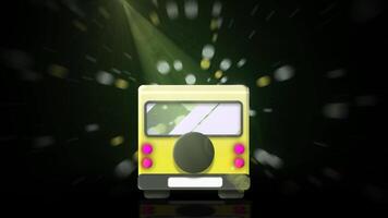 Rear view of a bus or a car driving on a black background with flying circles and rays. Motion. Concept of road trip. video