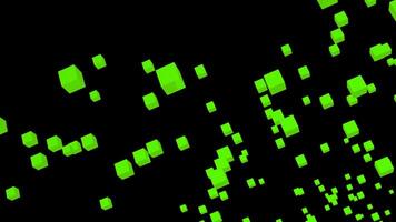 Moving flow of pulsating 3d squares. Design. A lot of 3d squares moving in stream. 3D squares fly in space on black background video