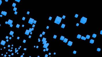 Black background. Design. White and blue cubes decrease and increase moving in different directions in the animation video