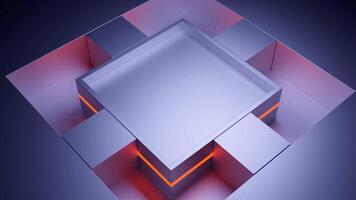 Endless optical illusion with four small cubes moving rhythmically around the bigger one. Design. Hypnotic geometric animation. video