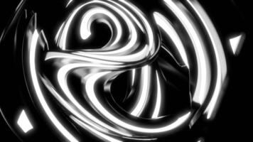 Rotating neon lines. Design. A ball on a black background created from luminous white and green lines in animation. video