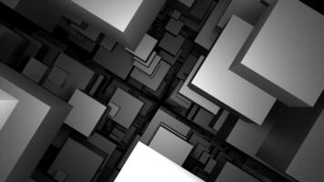 Gray and orange background. Design. Squares of different sizes that make up the corridor in animation with bright light. video