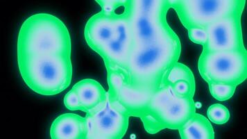 Rotating 3d bacteria molecules. Design. Animated background with moving molecular bacteria in vortex. Liquid bright plasma molecules move in space on black background video