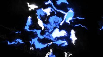 Thunder pulses in colored electrical lines. Motion. Abstract cloud of electric pulses with colorful curved lines. Colored lines with flashing pulses of electricity on black background video