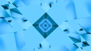 Fractal abstract spinning tunnel. Design. Rotating kaleidoscopic space of 3d mirror blue particles. video