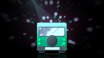 Cartoon 3d bus rides. Motion. Children's animation of moving bus in stream. Bus rides in stream of particles on black background video