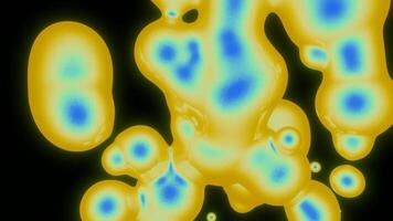 Rotating 3d bacteria molecules. Design. Animated background with moving molecular bacteria in vortex. Liquid bright plasma molecules move in space on black background video