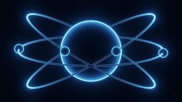 3D animation of molecular structure with electrons. Design. Electrons rotating along trajectory around molecule. Animation of moving electron with molecule and atom. Physics and Chemistry video