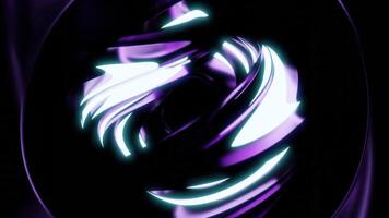 Rotating abstract ball with neon lines and pulsations. Design. Futuristic figure rotate in space with neon lines. Pulsations with rotating abstract figure and neon. Futuristic Artifact video