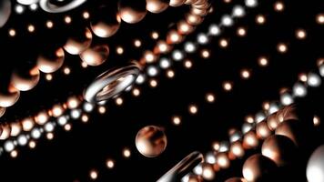 Black background. Design.Orange 3d balls in animation that fly in different directions. video