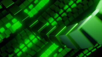 Green patterns from squares. Design. Bright 3D background with moving patterns that move apart in different directions. video