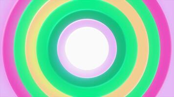 Background of pulsating colored rings. Motion. Colored circles pulsate in slow rhythm. Background of colored circles moving centrally and pulsating video