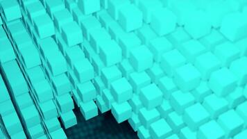 3D space with cubic shapes and steps. Design. 3D shapes and abstract hills in cyberspace. Projection of squares with spatial depth on black background video