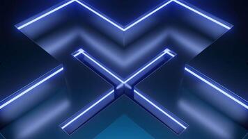 3D cross pattern with neon lines. Design. 3D animation of moving pattern in shape of neon cross. Moving cross in neon futuristic style video