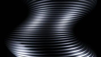 3D tube moves in waves with stripes. Design. Wavy tube moves with curves on black background. 3d Metal pipe Shape with wavy movements video