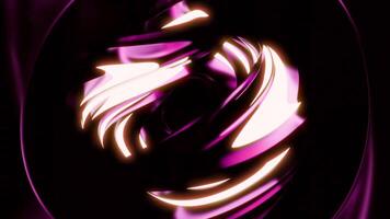 Rotating abstract ball with neon lines and pulsations. Design. Futuristic figure rotate in space with neon lines. Pulsations with rotating abstract figure and neon. Futuristic Artifact video