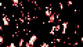Black background. Motion. Bright pink squares in pixels in abstraction that move to the top. video