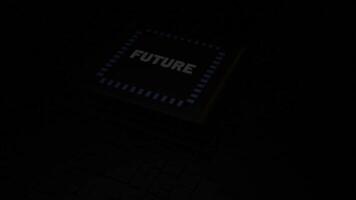 Abstract visualization of future digital technologies. Design. Glowing micro chip of a computer. video