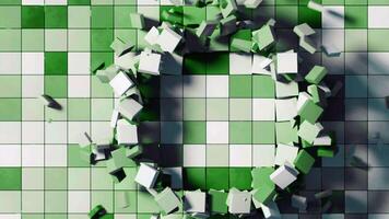 abstrato branco e verde parede do quadrado em forma mosaico azulejos. Projeto. conceito do construção e destruição. video