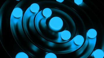 lysande 3d bollar flytta i ringar. design. roterande 3d bollar i spiral ringar. lysande bollar flytta i banor i diskar video