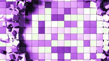 Animated background with collapsing squares. Design. Collapsing main one is with wave of moving squares. Round wave of collapsing squares with background video