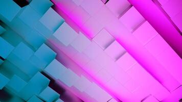 Blue and gray background. Design. Bright squares tightly glued together in 3D format are separated and connected back. video