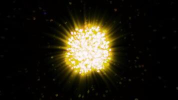 Cosmic explosion with formation of ball. Motion. Bright explosion of cosmic star with formation of planet. Explosion with particle compaction in outer space video