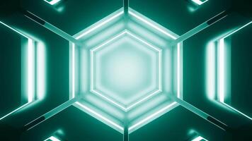 Kaleidoscopic neon background. Design. Moving inside colorful hexagonal tunnel. video