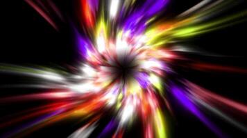 Colorful flow of energy disappears in dark. Motion. Tunnel with moving colorful shadows closes in dark. Spiritual portal made of stream of colorful spots and lines video