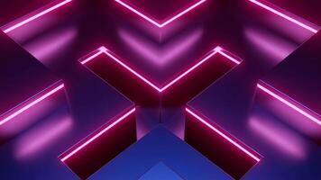 3D cross pattern with neon lines. Design. 3D animation of moving pattern in shape of neon cross. Moving cross in neon futuristic style video
