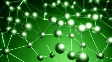 Gray and green background. Design.A bright interesting animation on which a grid is created as if made of atoms and it is interconnected and it fluctuates a little. video