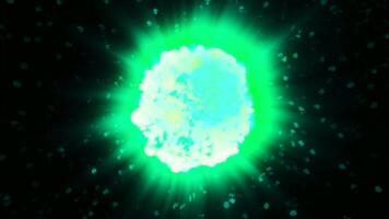 Black background in space. Motion. A shiny purple and green magic ball made in 3D format. video