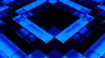 Black and blue background with changing patterns. Design. Cartoon animation with geometric shapes changing and moving in turn, such as squares and circles. video