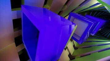 Abstract optical illusion with cubes flying through the square shaped silhouettes. Design. Colorful tunnel with levitating figures. video