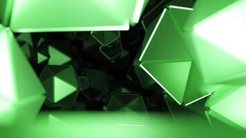 Dark background. Design. Purple and green sparkling diamonds make up the corridor in abstraction. video