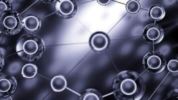 Green and gray background. Design. Connected molecules with a nucleus that move in different directions in abstraction. video