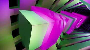 3D tunnel with moving streams of squares. Design. Colorful 3d squares pass through stream of square frames. Squares move in stream of square frames on background of surreal tunnel video