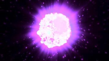 Black background in space. Motion. A shiny purple and green magic ball made in 3D format. video