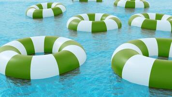 Elemente von Rettung im das Wasser. Design. ein Ruhe Meer mit klein Rettungsringe ist gemacht im Computer Grafik. video