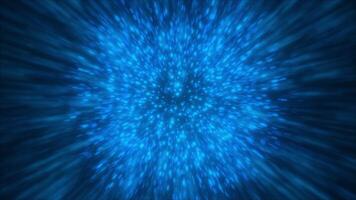 Blue neon core spreading and consuming space energy with moving particles. Motion. Abstract exploding sphere. video