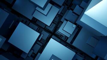 Movement through 3d space with cubes. Design. Tunnel with 3d lips in multi-level space. Perspective in 3D space with corridor of cubes video