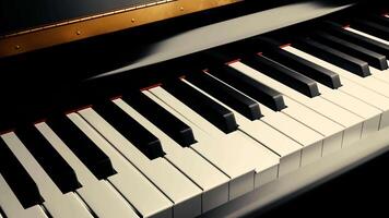3D animation of piano playing. Design. Piano keys play themselves. Ghostly playing on keys of realistic piano. Music and instruments video