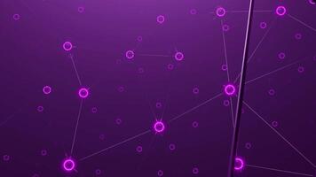 Purple and black background. Design. Lines fastened together with circles forming networks move from within in 3D graphics. video