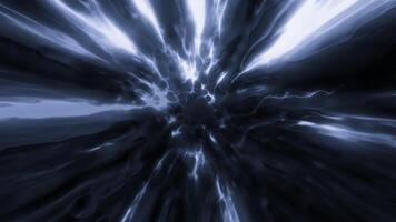Rotating tunnel with clouds and lightning. Motion. Bright tunnel of fog and neon lines. Plasma energy in cloud tunnel video