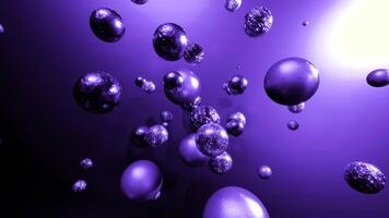 Green and purple background. Design. Small different bubbles with drawings inside rotate in a circle in animation. video